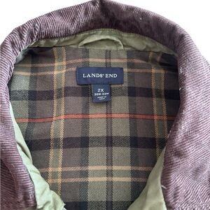 Lands’ End Olive Utility Jacket Corduroy Collar Plaid Lined 2X